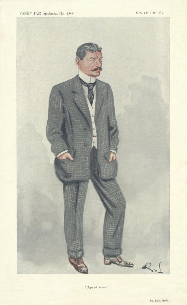 VANITY FAIR SPY CARTOON Frank Harris 'Unpath'd Waters' By OWL 1913 old print